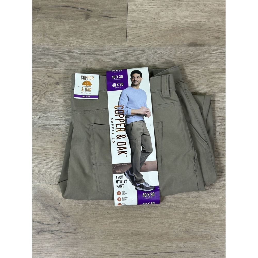 Copper & Oak Supply Co Mens Straight Fit Tech Utility Pants Tan 40x30